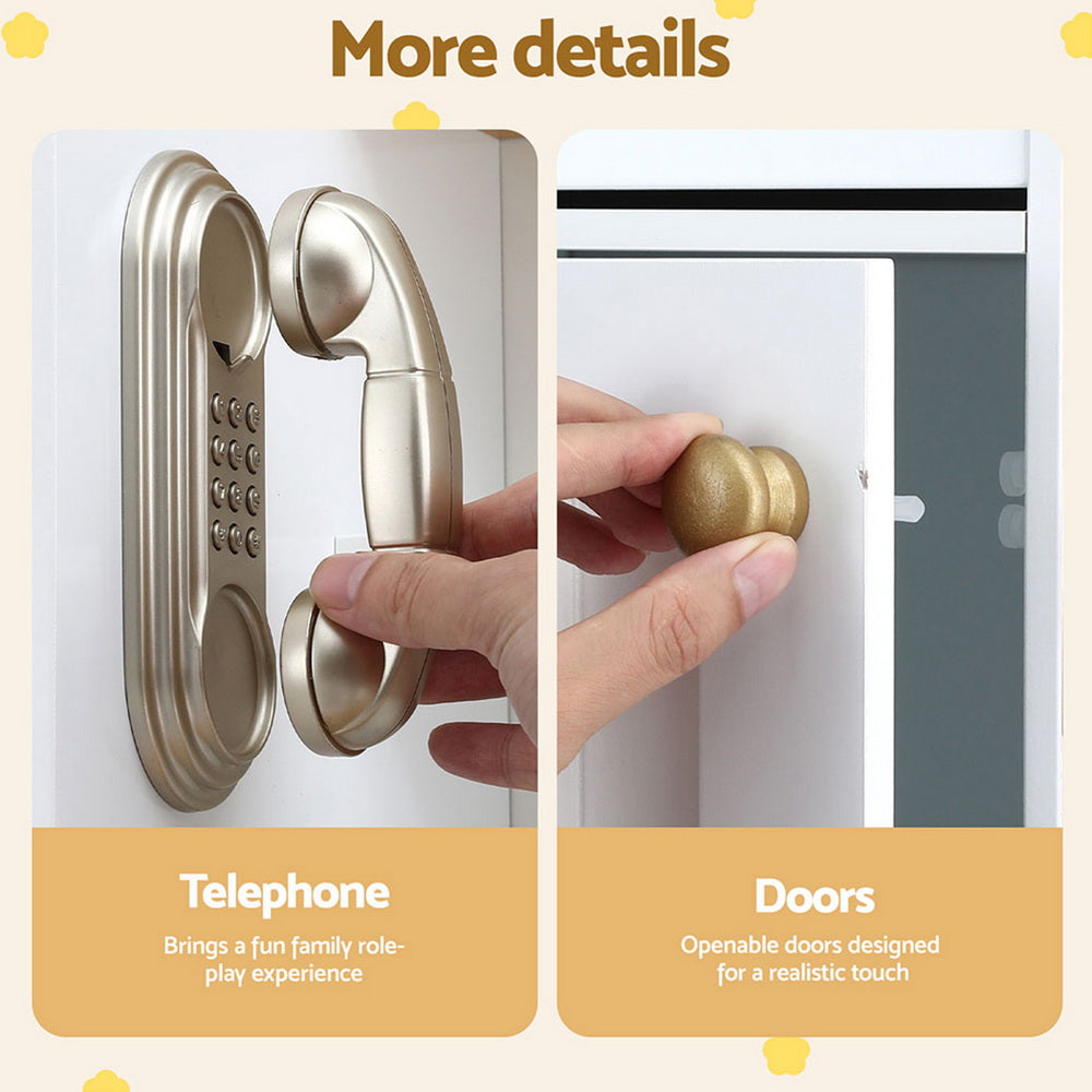 Keezi Kids Kitchen Play Set Wooden Pretend Toys Cooking Children Storage Golden-Baby & Kids > Baby & Kid&