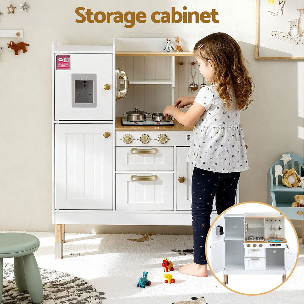 Keezi Kids Kitchen Play Set Wooden Pretend Toys Cooking Children Storage Golden-Baby & Kids > Baby & Kid&