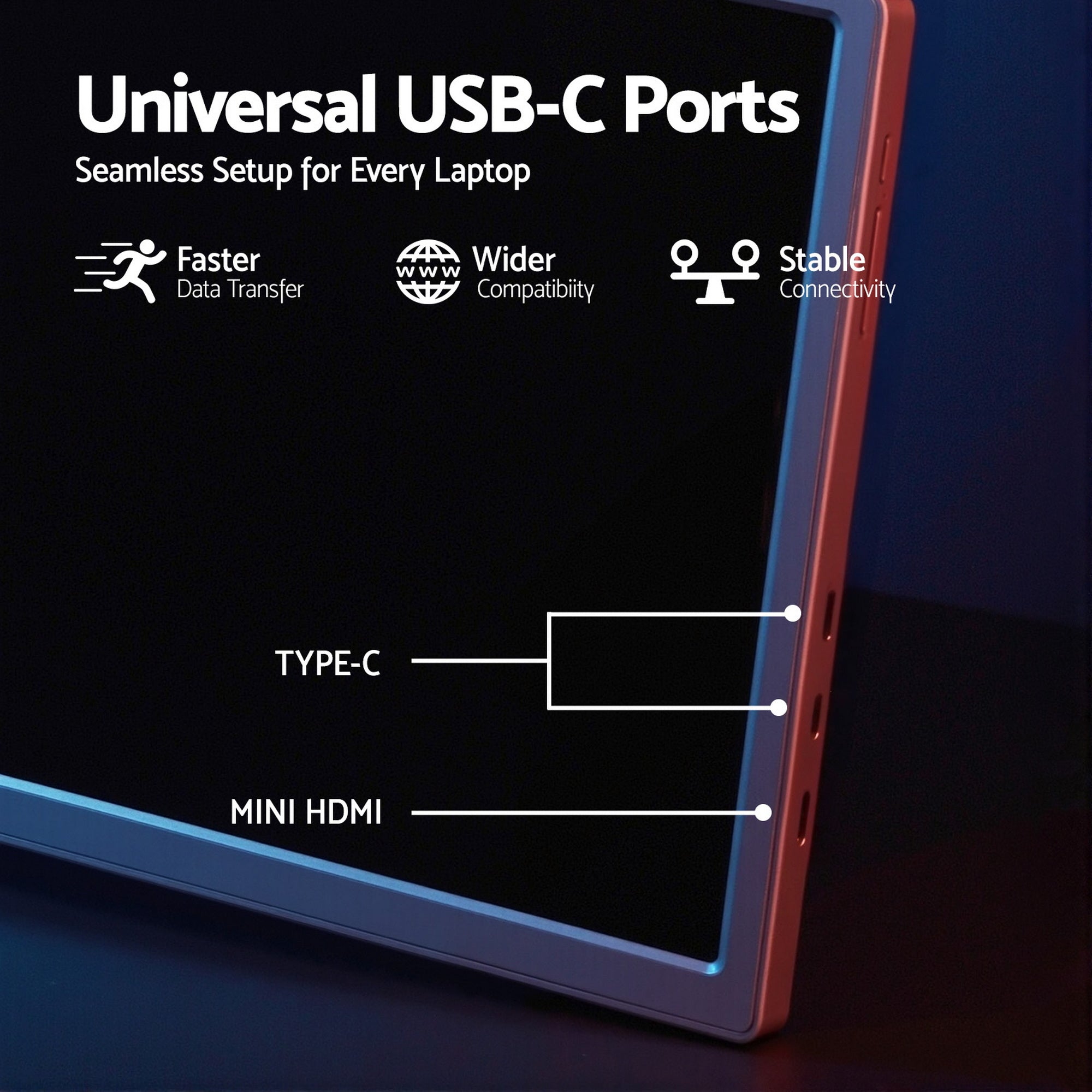 Devanti Portable Monitor Laptop Screen Extender Dual Display 1080P IPS USB C-Electronics > Computer Accessories > Computer Monitors & Accessories-PEROZ Accessories