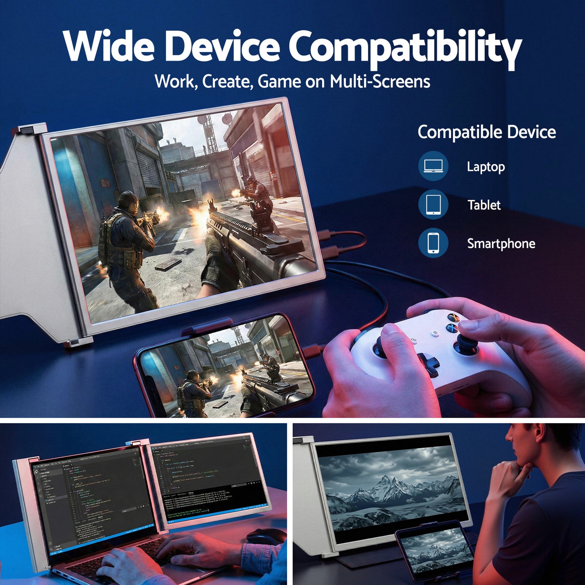 Devanti Portable Monitor Laptop Screen Extender Dual Display 1080P IPS USB C-Electronics > Computer Accessories > Computer Monitors & Accessories-PEROZ Accessories