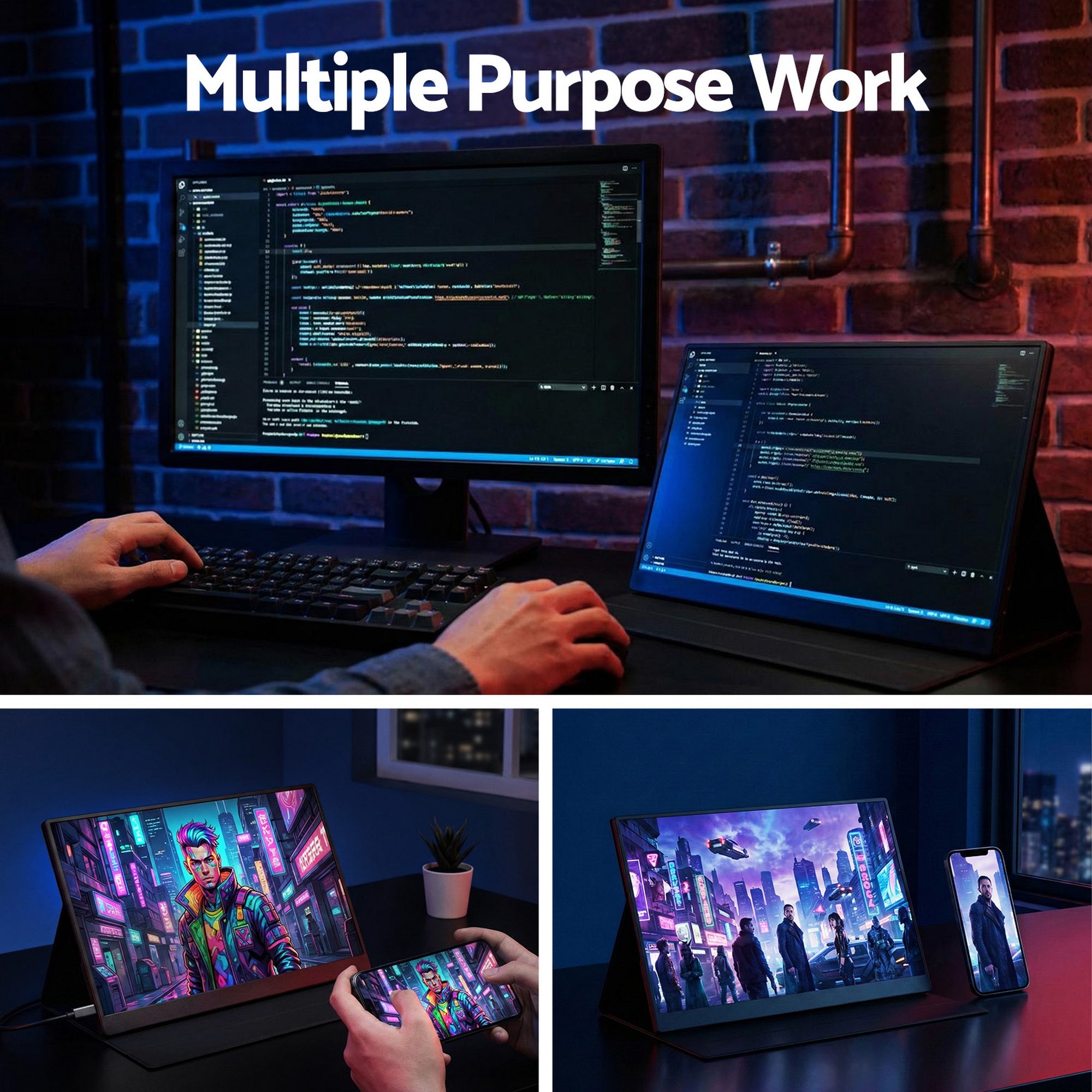 Devanti Portable Monitor Laptop Extender USB C Travel Display 16 Inch Black-Electronics > Computer Accessories > Computer Monitors & Accessories-PEROZ Accessories