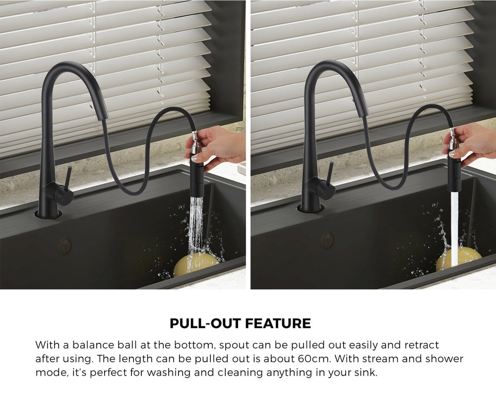 Welba Kitchen Mixer Tap Pull Out Faucet 2-Mode Swivel Black-Faucet-PEROZ Accessories