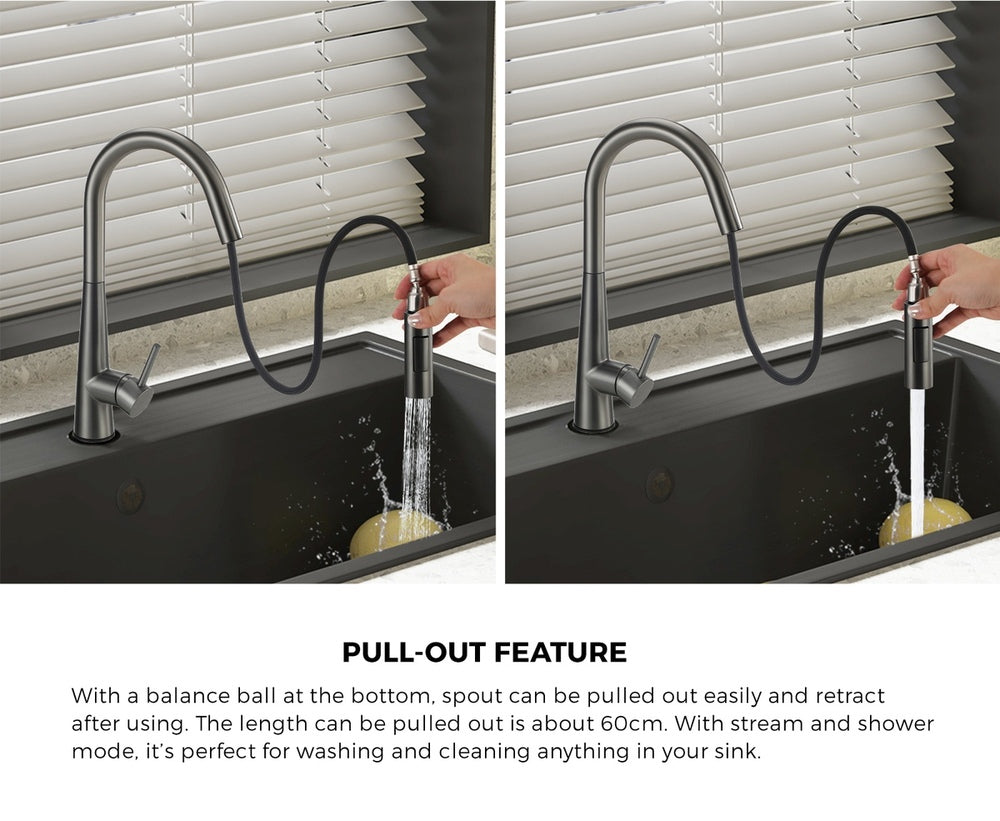 Welba Kitchen Mixer Tap Pull Out Faucet 2-Mode Swivel Grey-Faucet-PEROZ Accessories