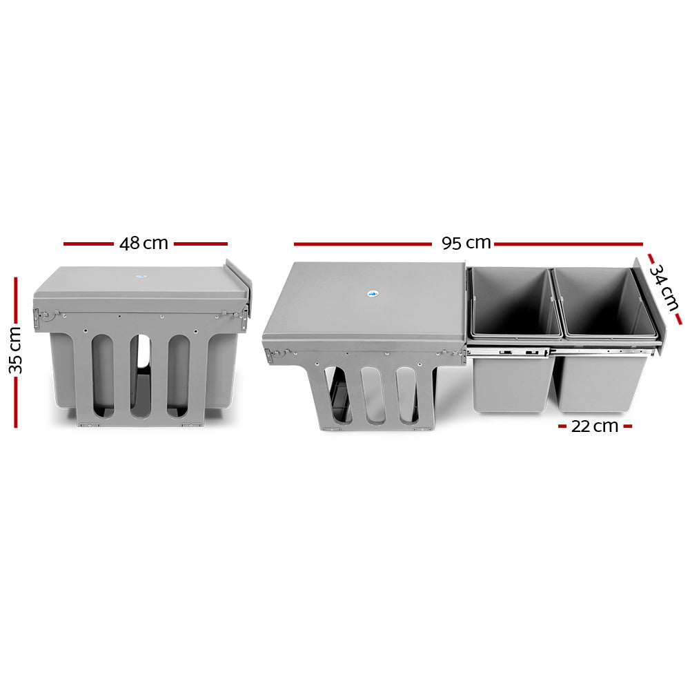 Cefito Pull Out Bin Kitchen Double Basket 2X15L Grey-Home & Garden > Kitchen Bins > Pull Out Bins-PEROZ Accessories