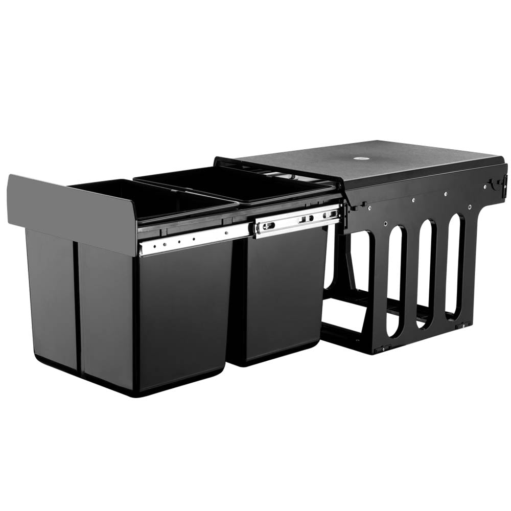 Cefito Pull Out Bin Kitchen Double Basket 2X15L Black-Home & Garden > Kitchen Bins > Pull Out Bins-PEROZ Accessories