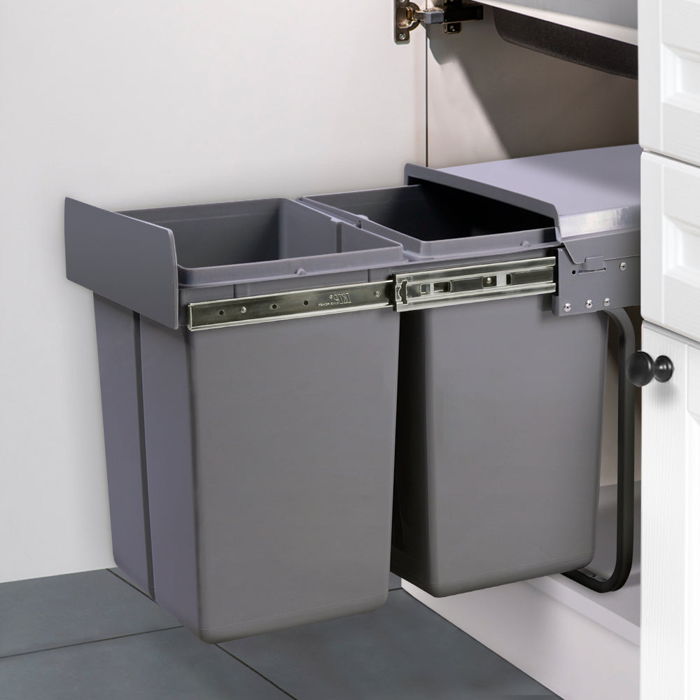 Cefito Pull Out Bin Kitchen Double Basket 2X20L Grey-Home & Garden > Kitchen Bins > Pull Out Bins-PEROZ Accessories