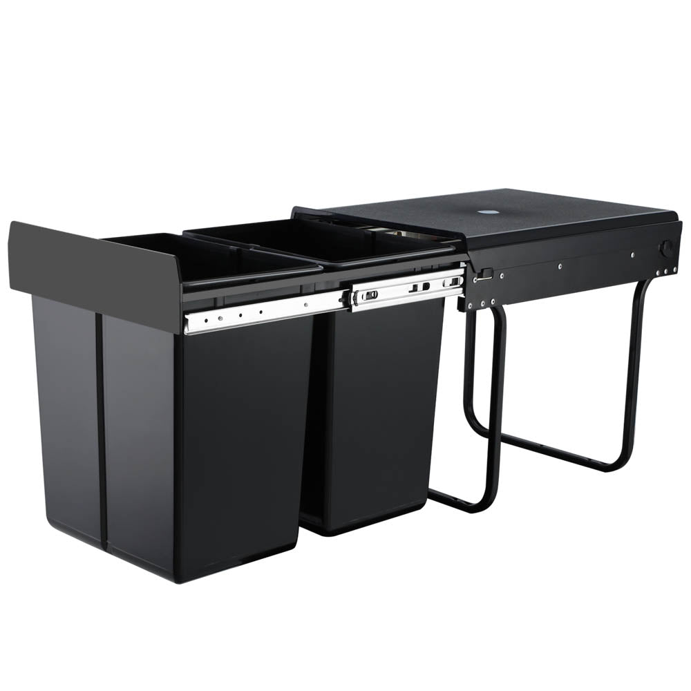 Cefito Pull Out Bin Kitchen Double Basket 2X20L Black-Home & Garden > Kitchen Bins > Pull Out Bins-PEROZ Accessories
