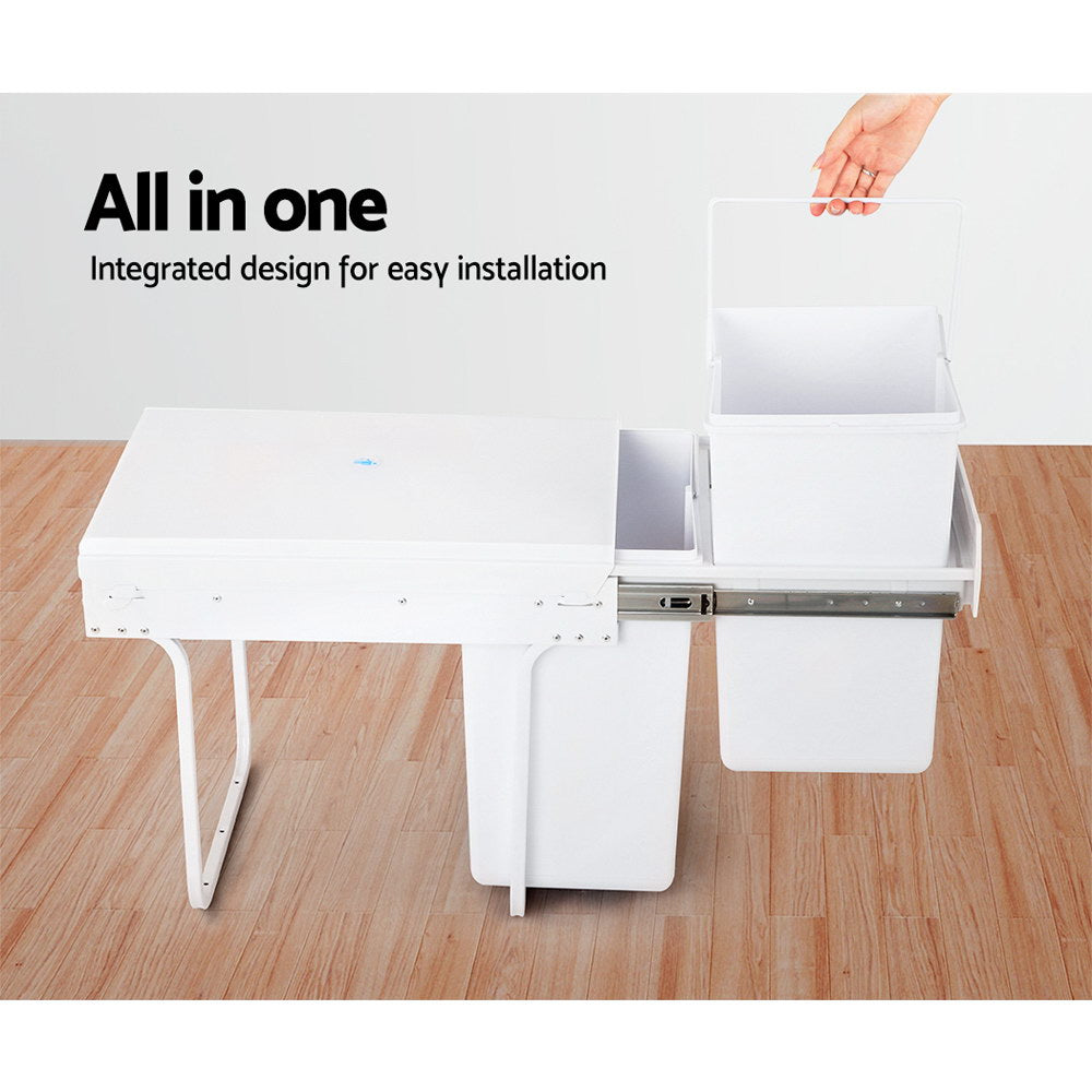 Cefito Pull Out Bin Kitchen Double Basket 2X20L White-Home & Garden > Kitchen Bins > Pull Out Bins-PEROZ Accessories