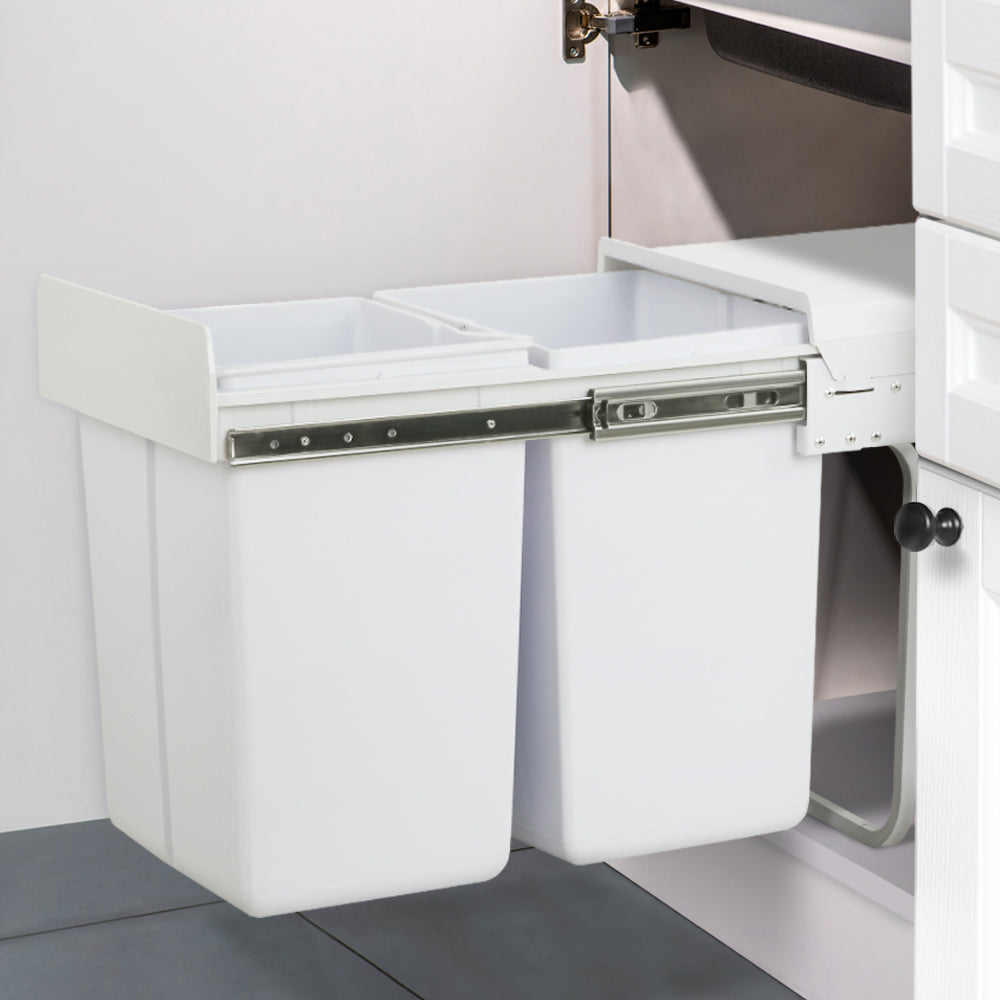 Cefito Pull Out Bin Kitchen Double Basket 2X20L White-Home & Garden > Kitchen Bins > Pull Out Bins-PEROZ Accessories