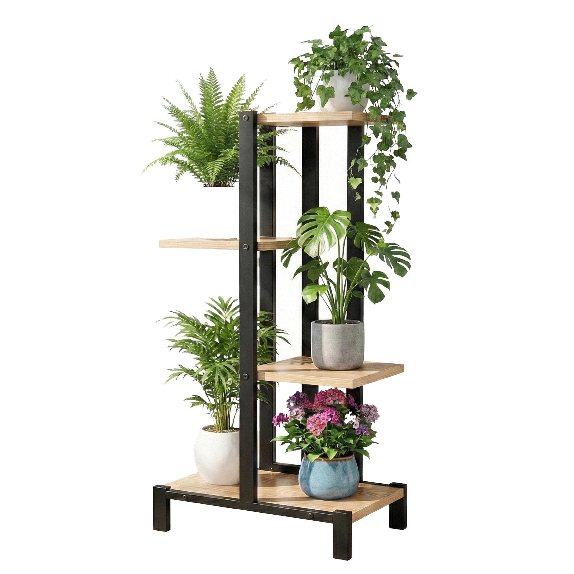 Artiss 4 Tiers Plant Stand Metal Flower Pots Shelf Indoor Outdoor Garden Home-Home & Garden > Artificial Plants > Pots, Planters & Accessories-PEROZ Accessories