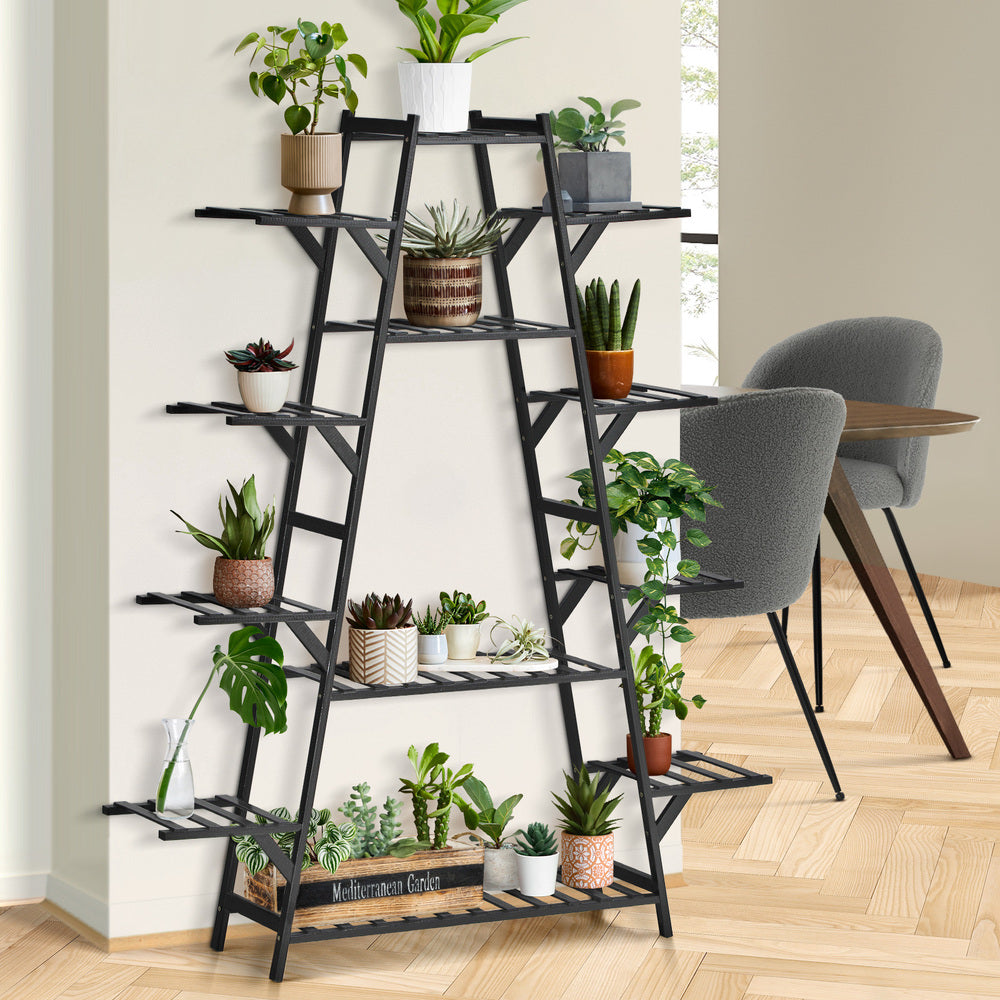 Livsip Plant Stand 12-shelf Bamboo Frame Black-Plant Stand-PEROZ Accessories