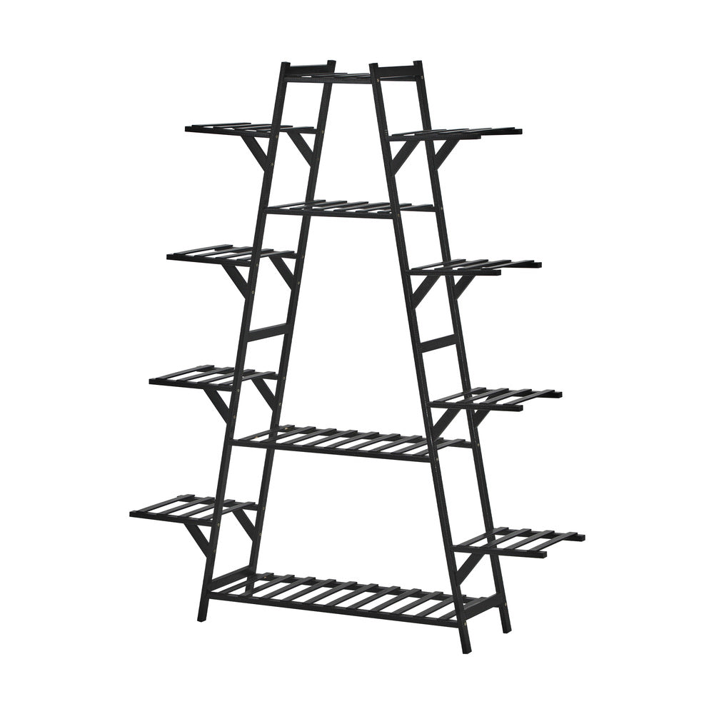 Livsip Plant Stand 12-shelf Bamboo Frame Black-Plant Stand-PEROZ Accessories