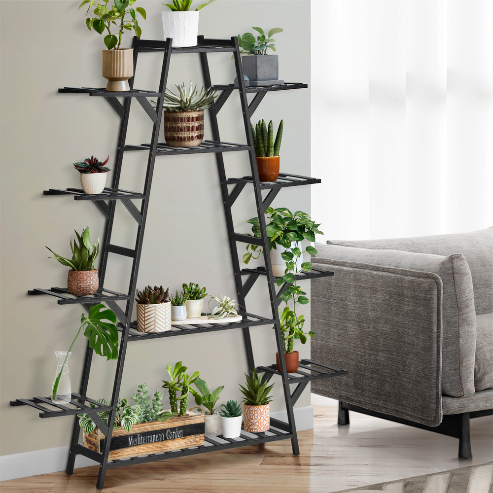 Livsip Plant Stand 12-shelf Bamboo Frame Black-Plant Stand-PEROZ Accessories