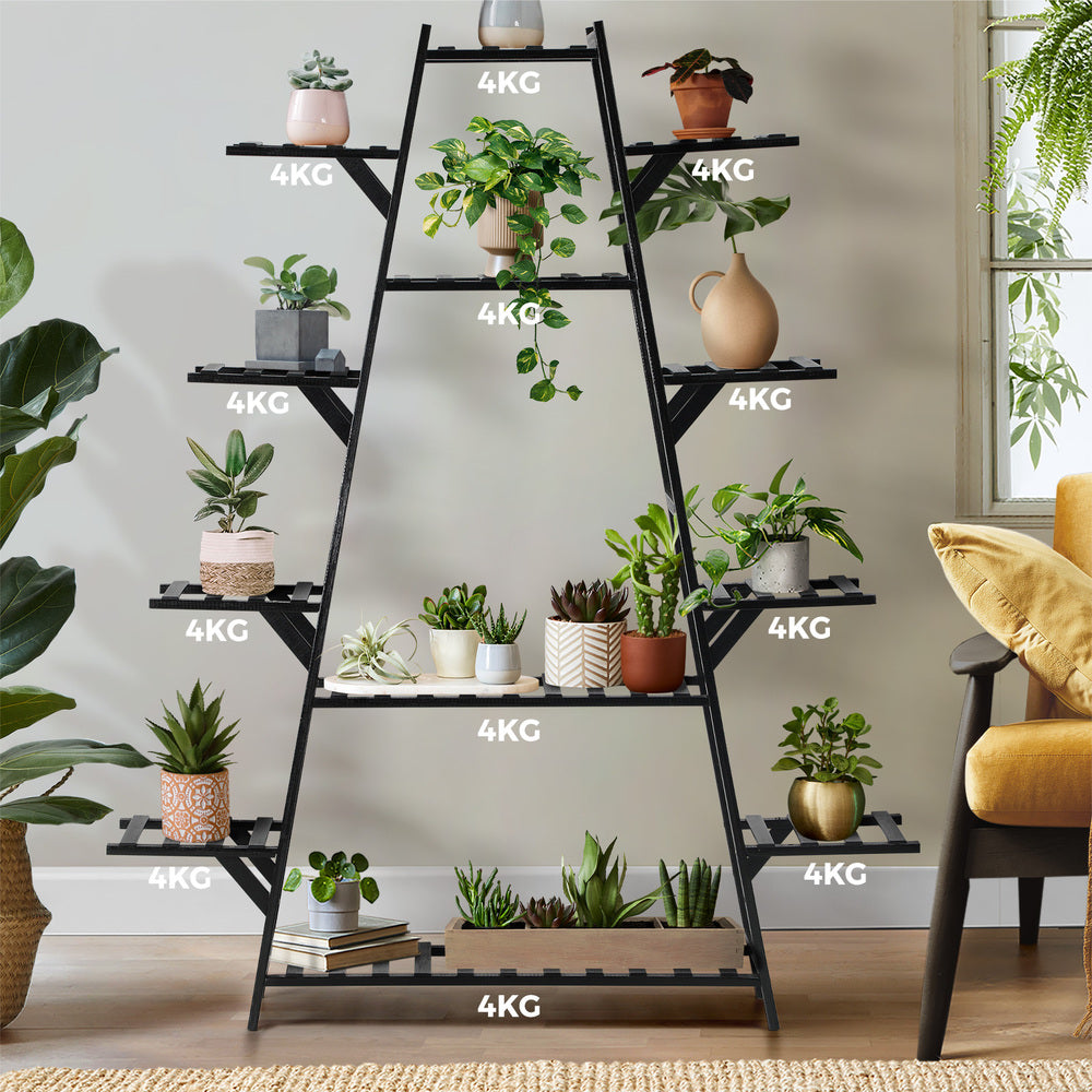Livsip Plant Stand 12-shelf Bamboo Frame Black-Plant Stand-PEROZ Accessories