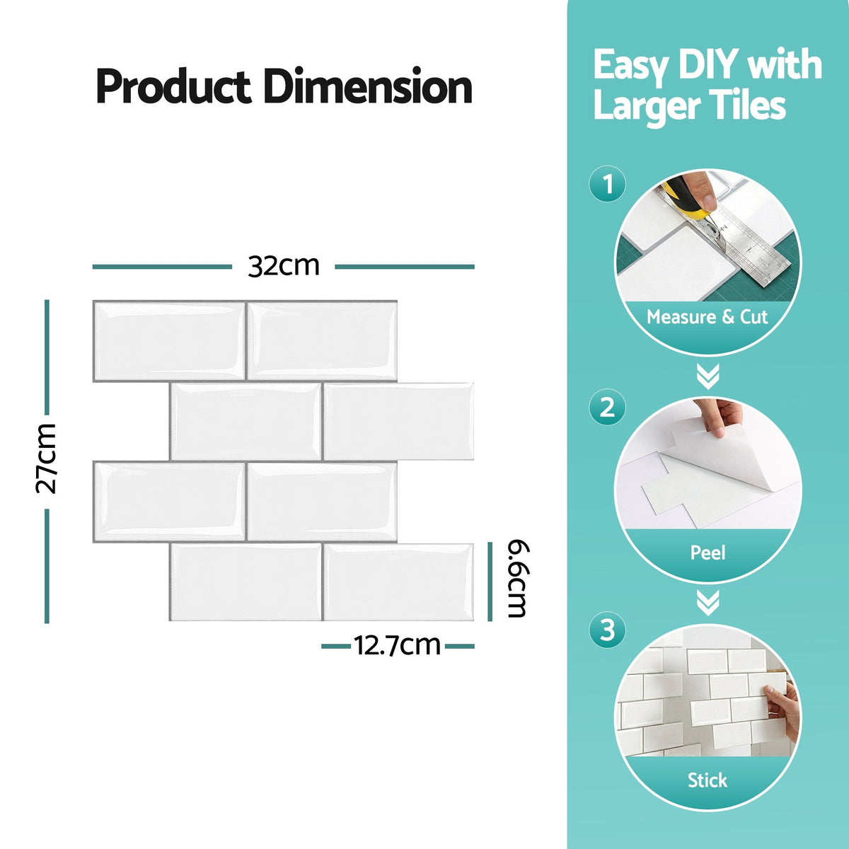 Artiss 3D Peel and Stick Wall Tiles Self Adhesive Subway Backsplash 10 Sheets, White-Home & Garden > Decor > Wallpaper-PEROZ Accessories