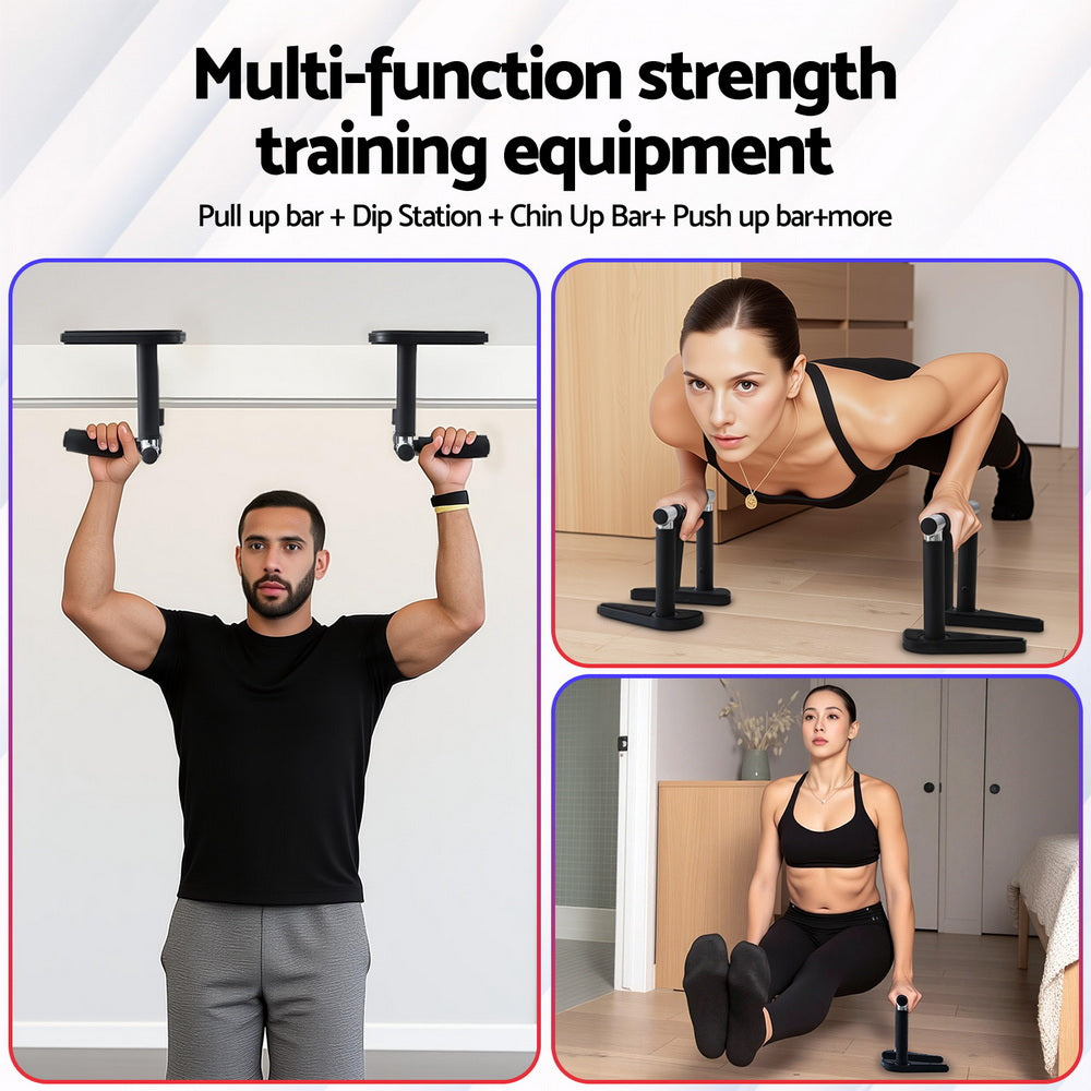 Everfit 2Pcs/Set Pull Up Bar Portable Foldable Dip Station Multi Gym 120kg Home Power Station Black-Sports & Fitness > Exercise, Gym & Fitness > Free Weights-PEROZ Accessories
