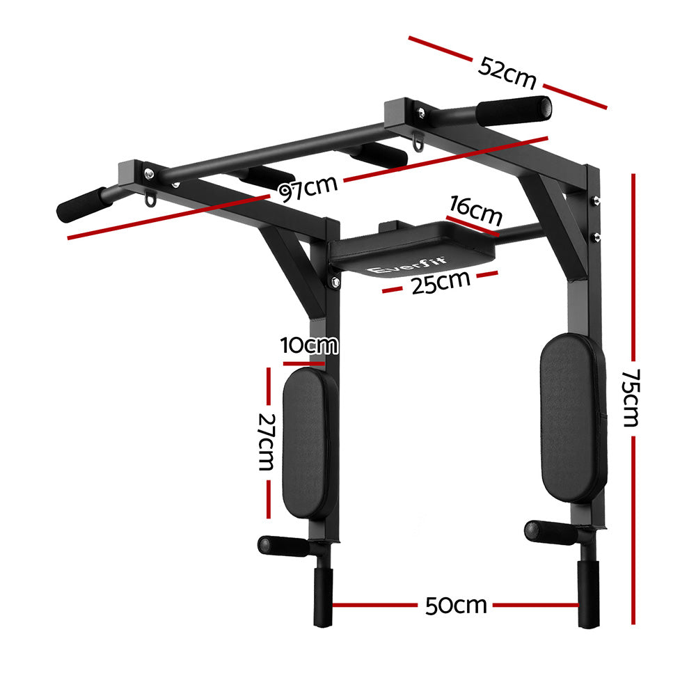 Everfit Pull Up Bar Dip Station Multi Gym 150kg Home Power Station Black Red-Sports & Fitness > Exercise, Gym & Fitness > Gymnastics-PEROZ Accessories