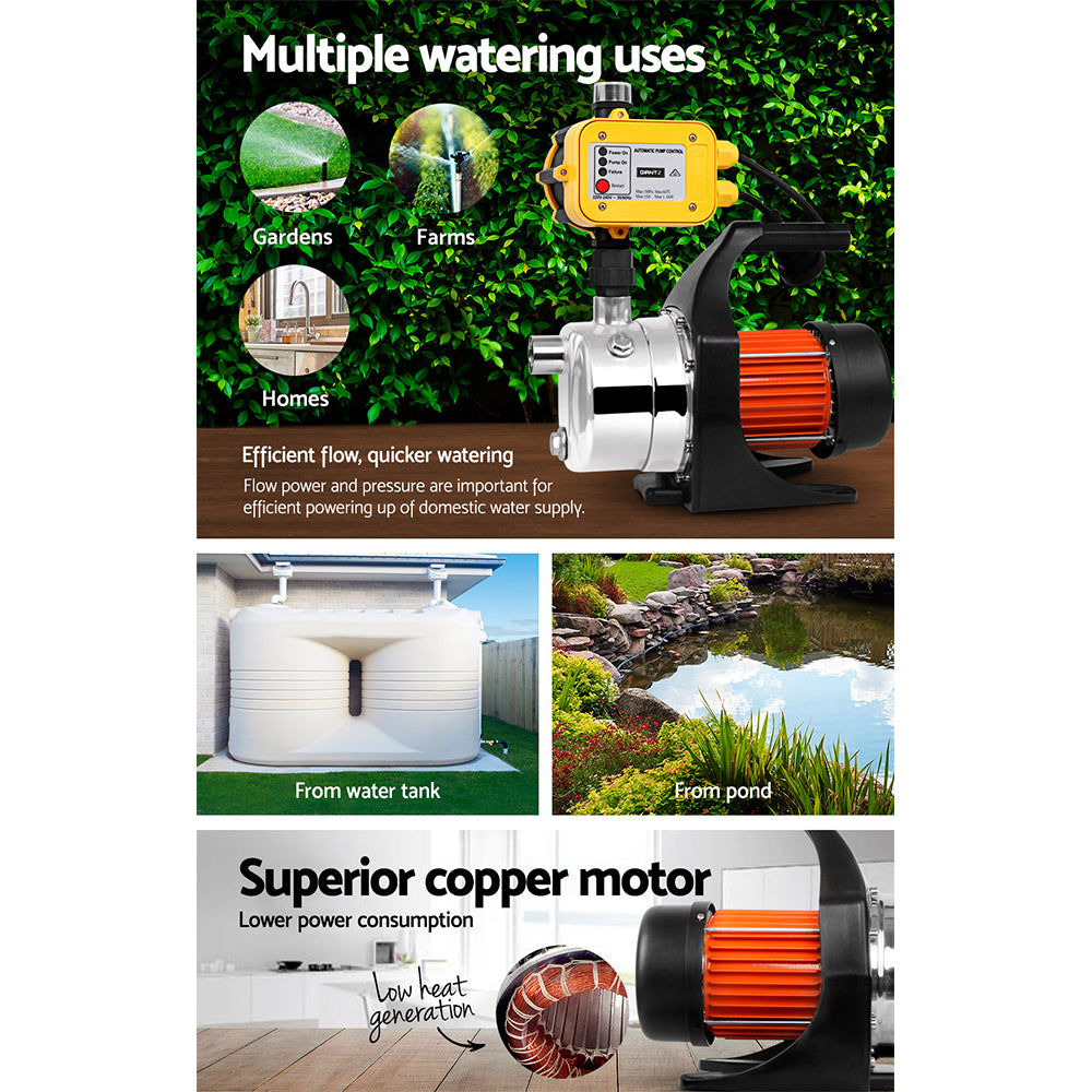 Giantz Garden Water Jet Pump High Pressure 800W Tank Rain Farm Irrigation Yellow-Tools > Pumps > Irrigation Pumps-PEROZ Accessories