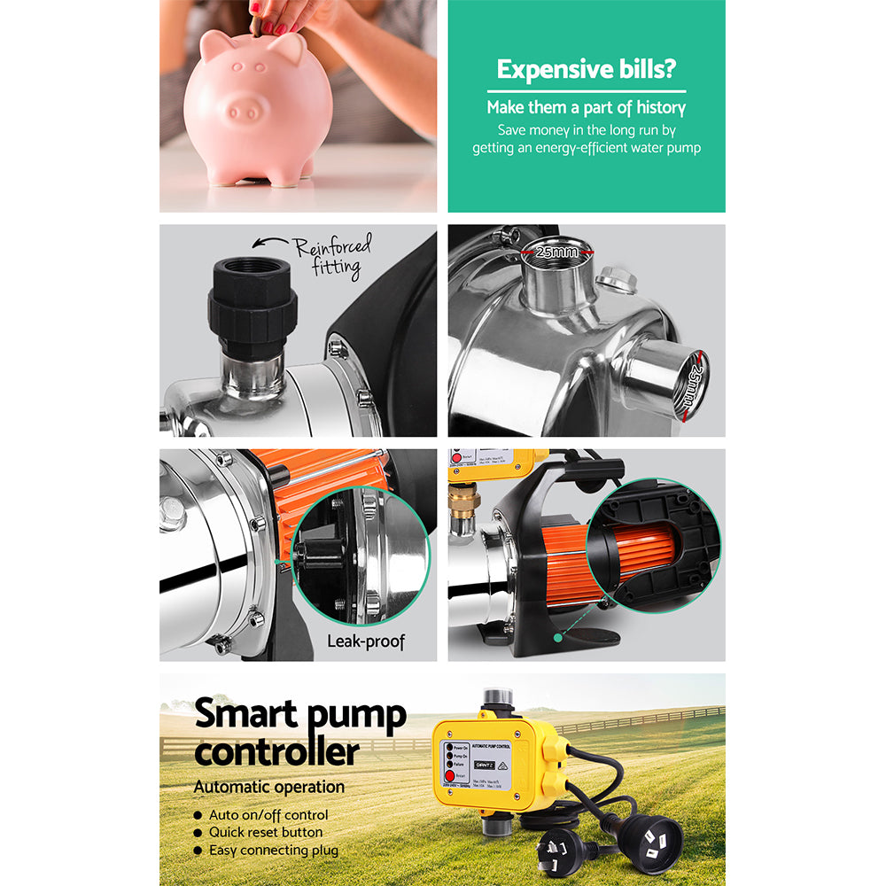 Giantz Garden Water Jet Pump High Pressure 800W Tank Rain Farm Irrigation Yellow-Tools > Pumps > Irrigation Pumps-PEROZ Accessories