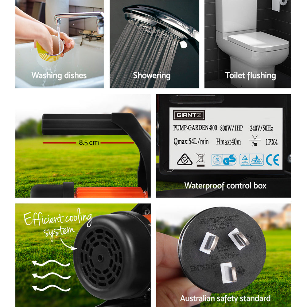 Giantz Garden Water Jet Pump High Pressure 800W Tank Rain Farm Irrigation Yellow-Tools > Pumps > Irrigation Pumps-PEROZ Accessories