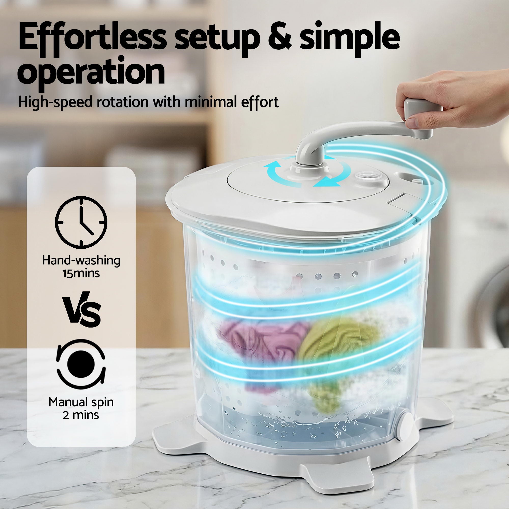 Devanti Portable Washing Machine Manual Spin Dryer Compact for Camping Caravan Apartment-Appliances > Washers, Dryers & Irons > Washing Machines-PEROZ Accessories