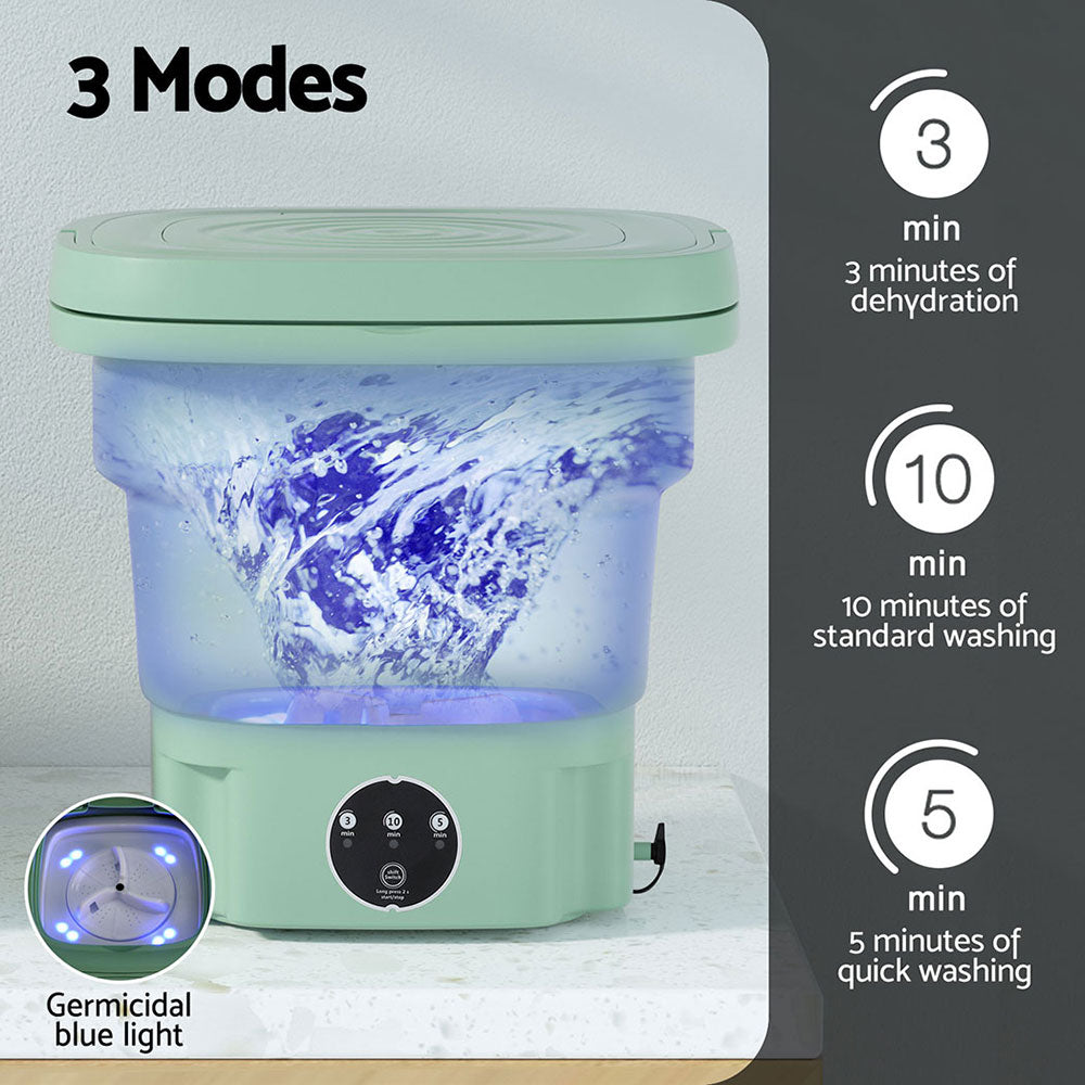 Devanti Portable Washing Machine 8L Green-Appliances > Washers & Dryers-PEROZ Accessories