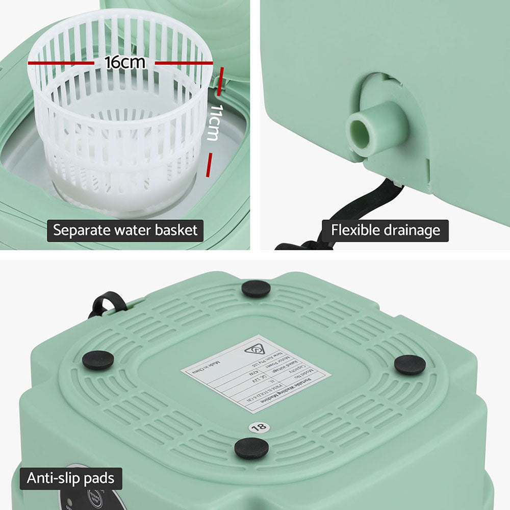 Devanti Portable Washing Machine 8L Green-Appliances > Washers & Dryers-PEROZ Accessories