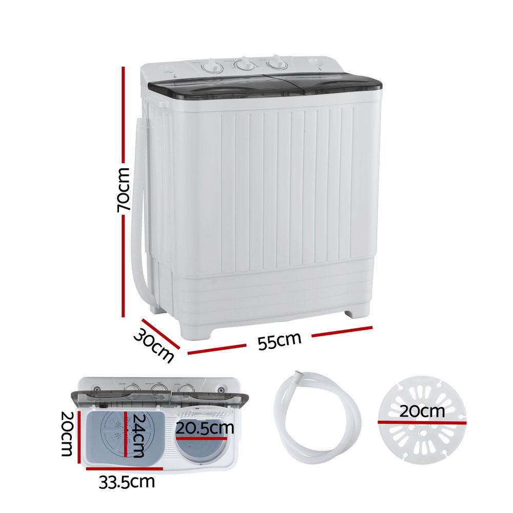 Devanti Portable Washing Machine Twin Tub 4.5KG-Appliances > Washers, Dryers & Irons > Washing Machines-PEROZ Accessories