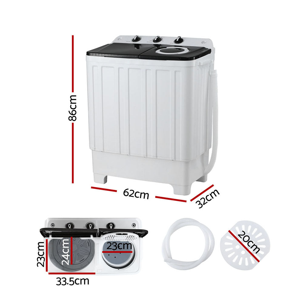 Devanti Portable Washing Machine Twin Tub 7KG White-Appliances > Washers, Dryers & Irons > Washing Machines-PEROZ Accessories