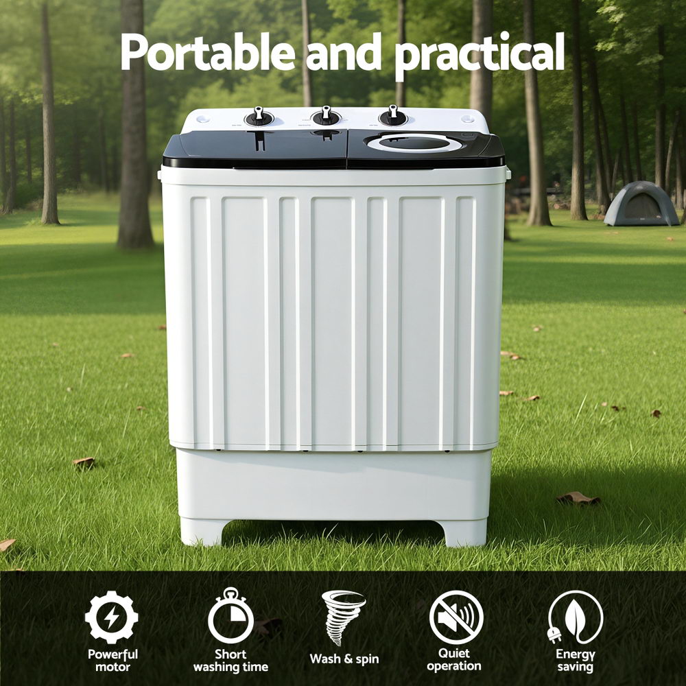 Devanti Portable Washing Machine Twin Tub 7KG White-Appliances > Washers, Dryers & Irons > Washing Machines-PEROZ Accessories