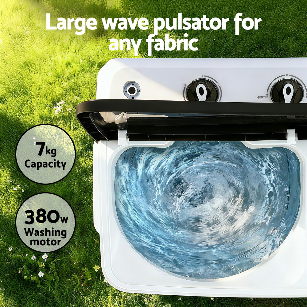 Devanti Portable Washing Machine Twin Tub 7KG White-Appliances > Washers, Dryers & Irons > Washing Machines-PEROZ Accessories