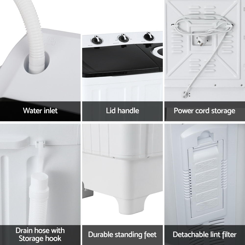 Devanti Portable Washing Machine Twin Tub 7KG White-Appliances > Washers, Dryers & Irons > Washing Machines-PEROZ Accessories