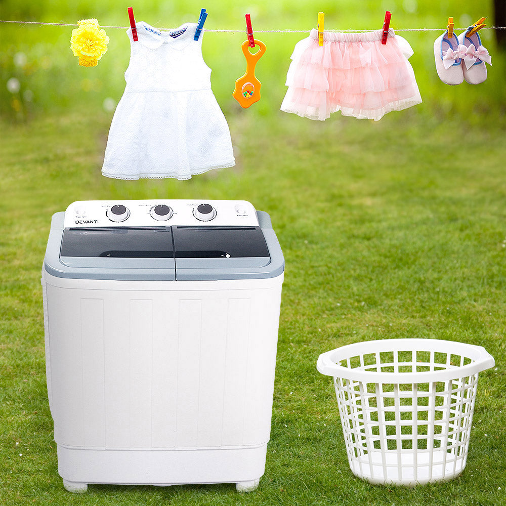 Devanti Portable Washing Machine Twin Tub 5KG White-Washing Machines-PEROZ Accessories