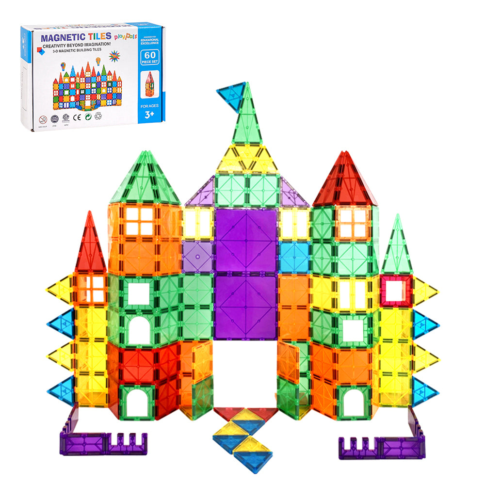 Playpals Kids Magnetic Tiles Blocks Building Educational Toys 60PCS-Kid Building Toys-PEROZ Accessories