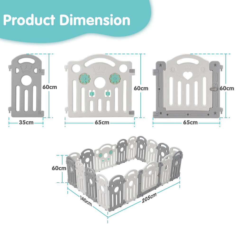 Playpals Kids Playpen Baby Safety Gate Toddler Fence 18 Panels Grey-Kid Playpens-PEROZ Accessories