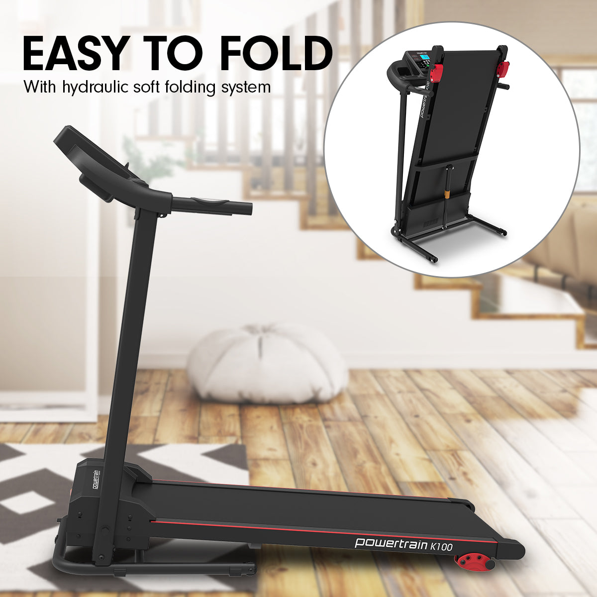 Powertrain K100 Electric Treadmill Foldable Home Gym Cardio-Walking Pad-PEROZ Accessories