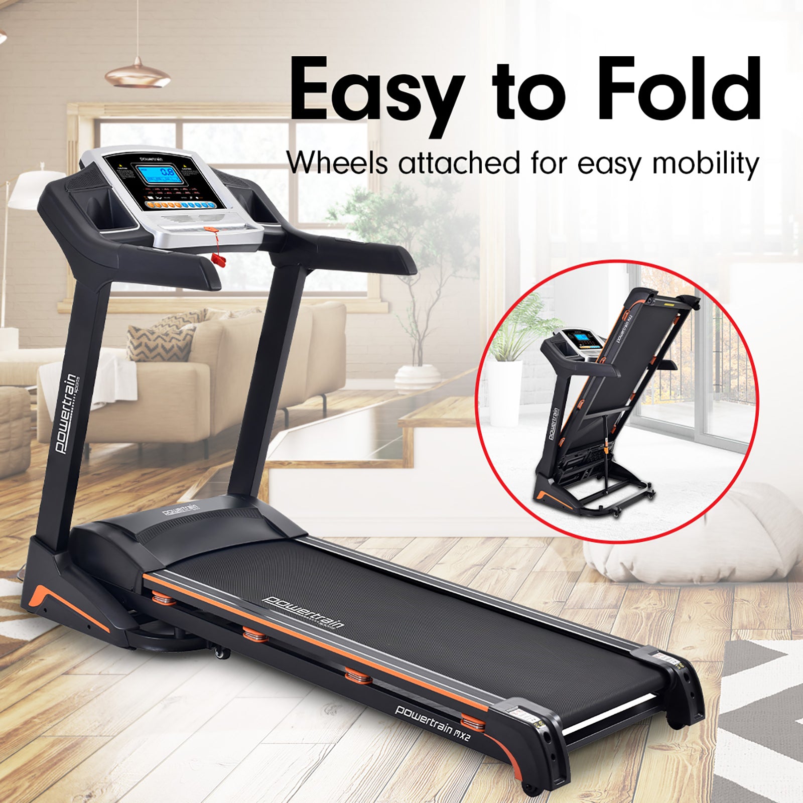 Powertrain MX2 Foldable Home Treadmill Auto Incline Cardio Running-Walking Pad-PEROZ Accessories