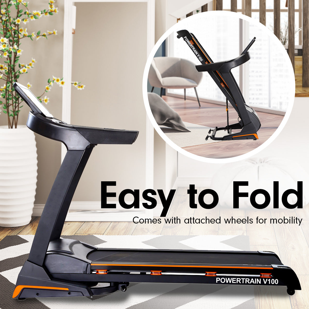 Powertrain V100 Foldable Treadmill Auto Incline Home Gym Cardio-Walking Pad-PEROZ Accessories