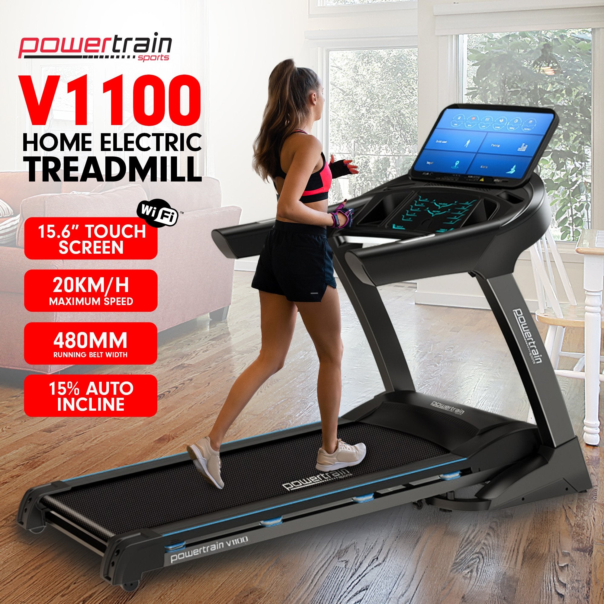 Powertrain V1100 Treadmill with Wifi Touch Screen & Incline-Walking Pad-PEROZ Accessories