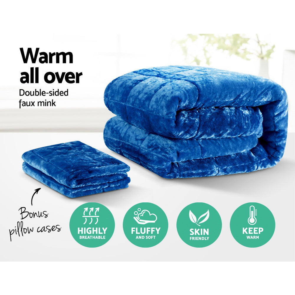 Giselle Bedding Faux Mink Quilt Blue Queen-Home & Garden > Bedding > Quilts & Duvets-PEROZ Accessories