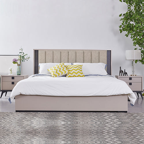 Queen Bed Frame Fabric Upholstery MDF LED Headboard in Champagne Colour-Furniture > Bedroom > Beds & Bed Frames-PEROZ Accessories