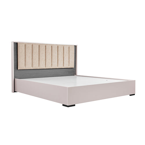 Queen Bed Frame Fabric Upholstery MDF LED Headboard in Champagne Colour-Furniture > Bedroom > Beds & Bed Frames-PEROZ Accessories