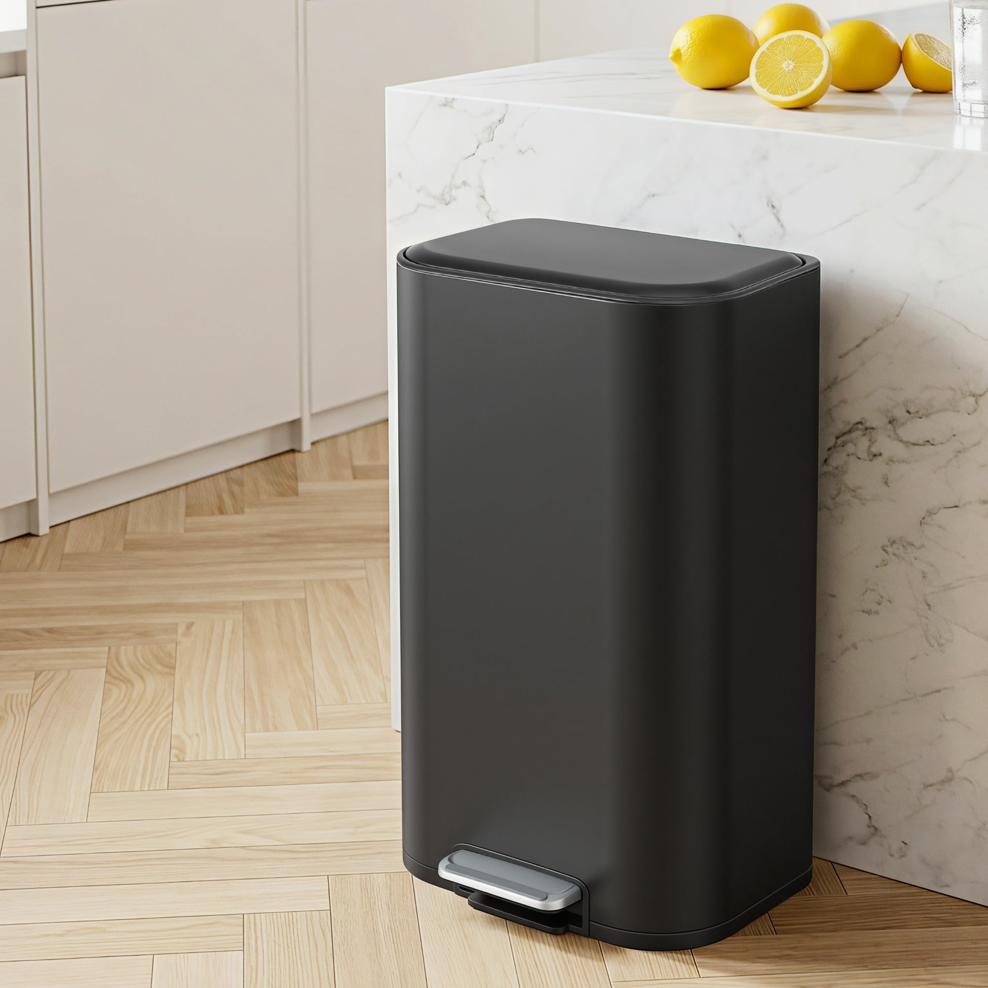 Cefito Kitchen Trash Can 40L Pedal Bins Rubbish Bin Steel with Soft Close Lid, Removable Inner Bucket, Rectangular Garbage Can Recycling Bin, Black-Home & Garden > Kitchen Bins > Pedal Bins-PEROZ Accessories
