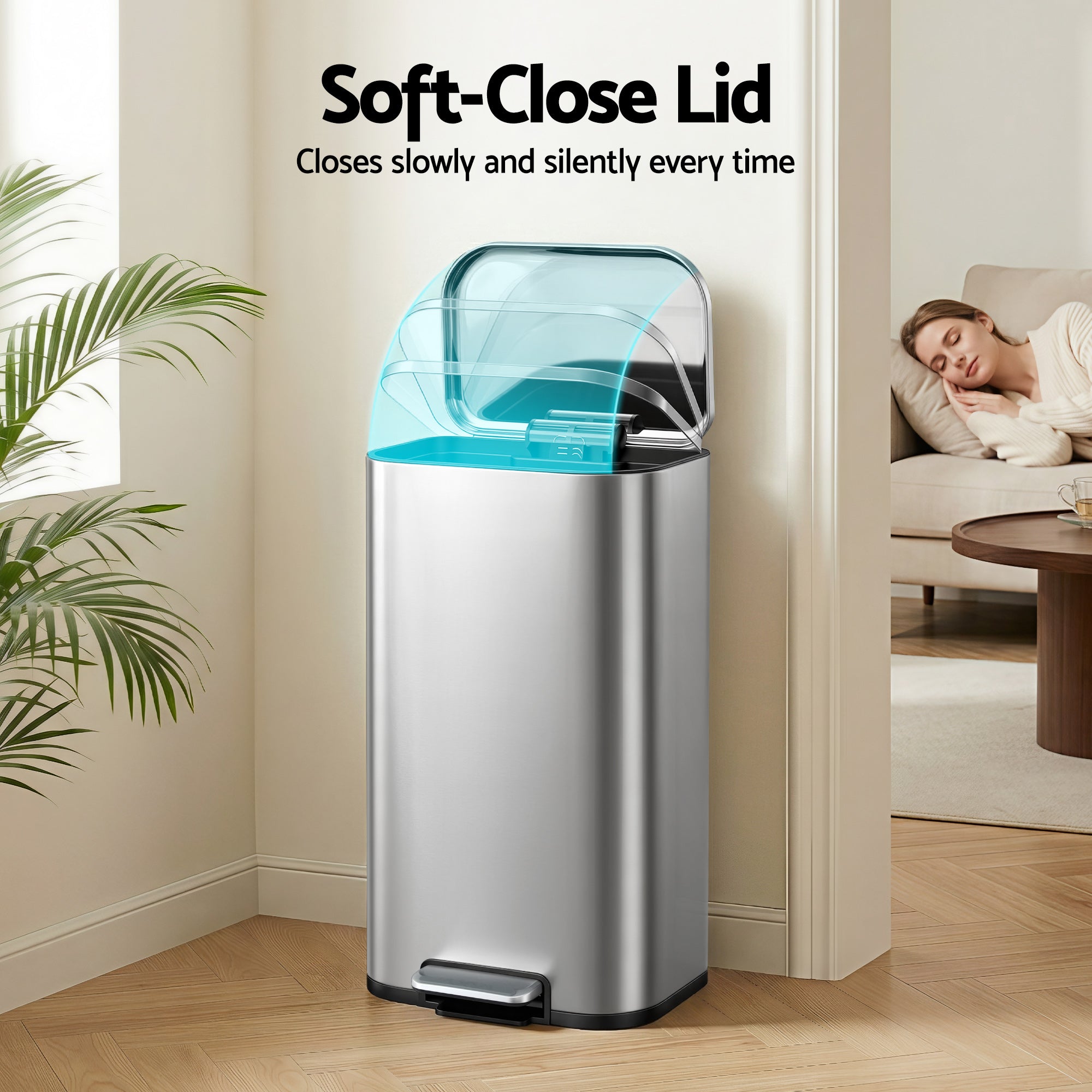 Cefito Kitchen Trash Can 40L Pedal Bins Rubbish Bin Steel with Soft Close Lid, Removable Inner Bucket, Rectangular Garbage Can Recycling Bin, Silver-Home & Garden > Kitchen Bins > Pedal Bins-PEROZ Accessories
