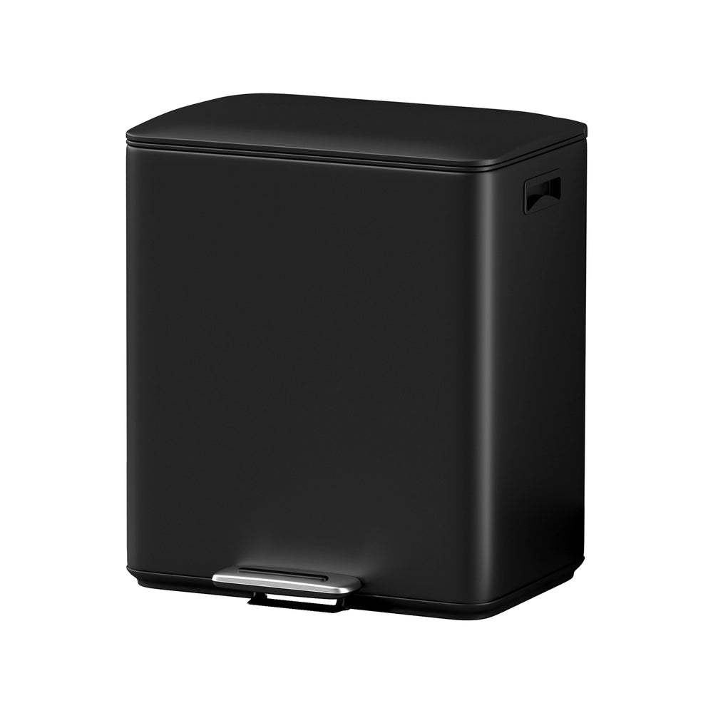 Cefito Pedal Bins Rubbish Bin Dual Compartment Waste Recycle Dustbins 40L Black-Home & Garden > Kitchen Bins > Pedal Bins-PEROZ Accessories
