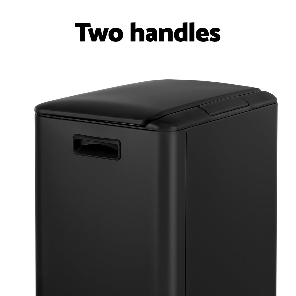 Cefito Pedal Bins Rubbish Bin Dual Compartment Waste Recycle Dustbins 40L Black-Home & Garden > Kitchen Bins > Pedal Bins-PEROZ Accessories