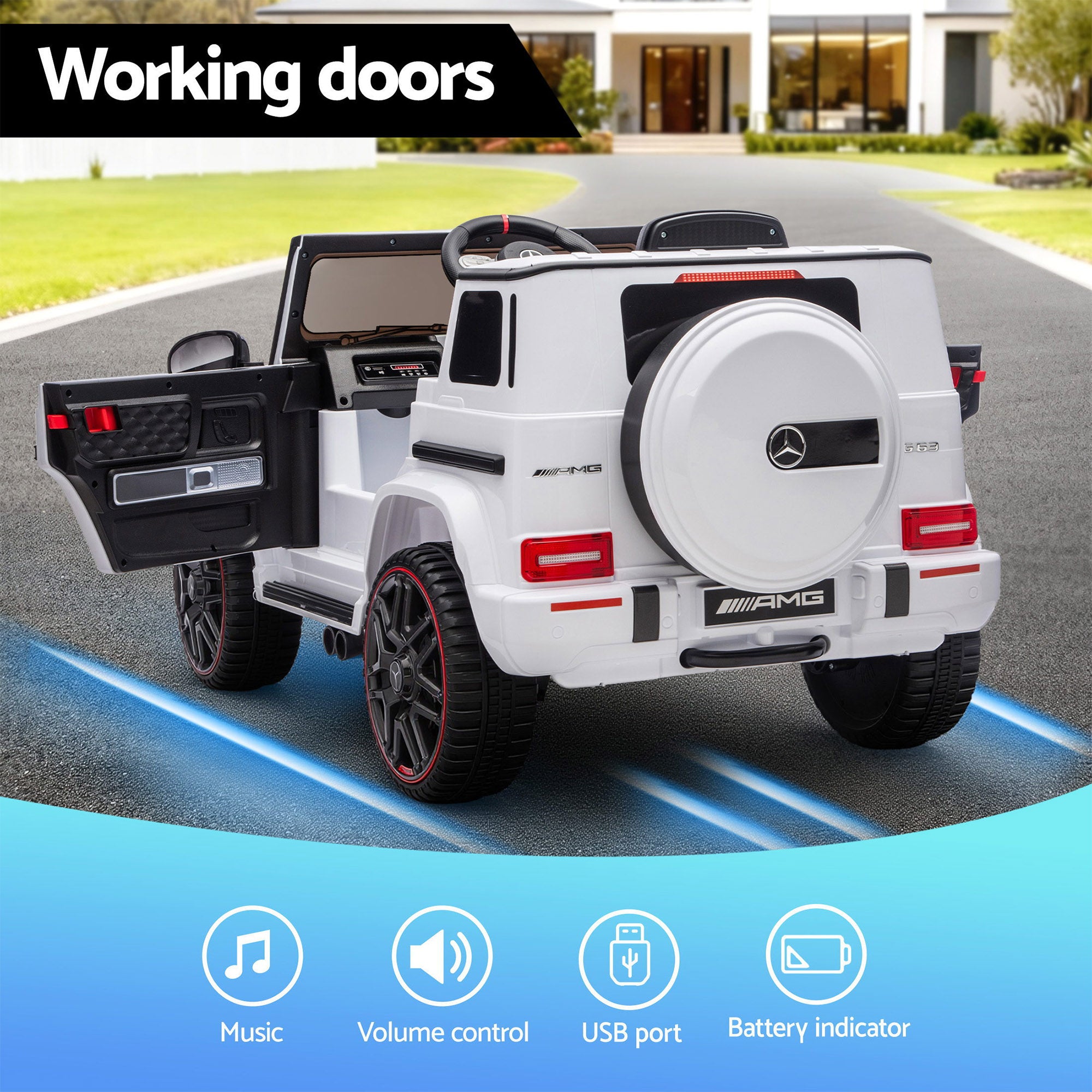Kids Electric Ride On Car G63 Toy Cars Remote Control White-Baby & Kids > Ride On Cars, Go-karts & Bikes > Ride On Cars-PEROZ Accessories