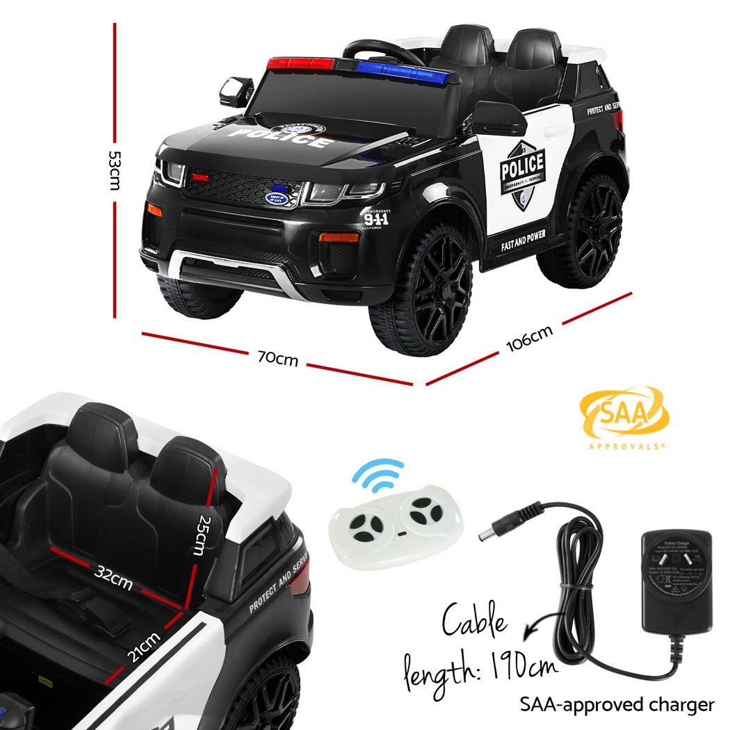 Rigo Kids Electric Ride On Patrol Police Car Horn Music Remote Black-Ride on Toys - Cars-PEROZ Accessories