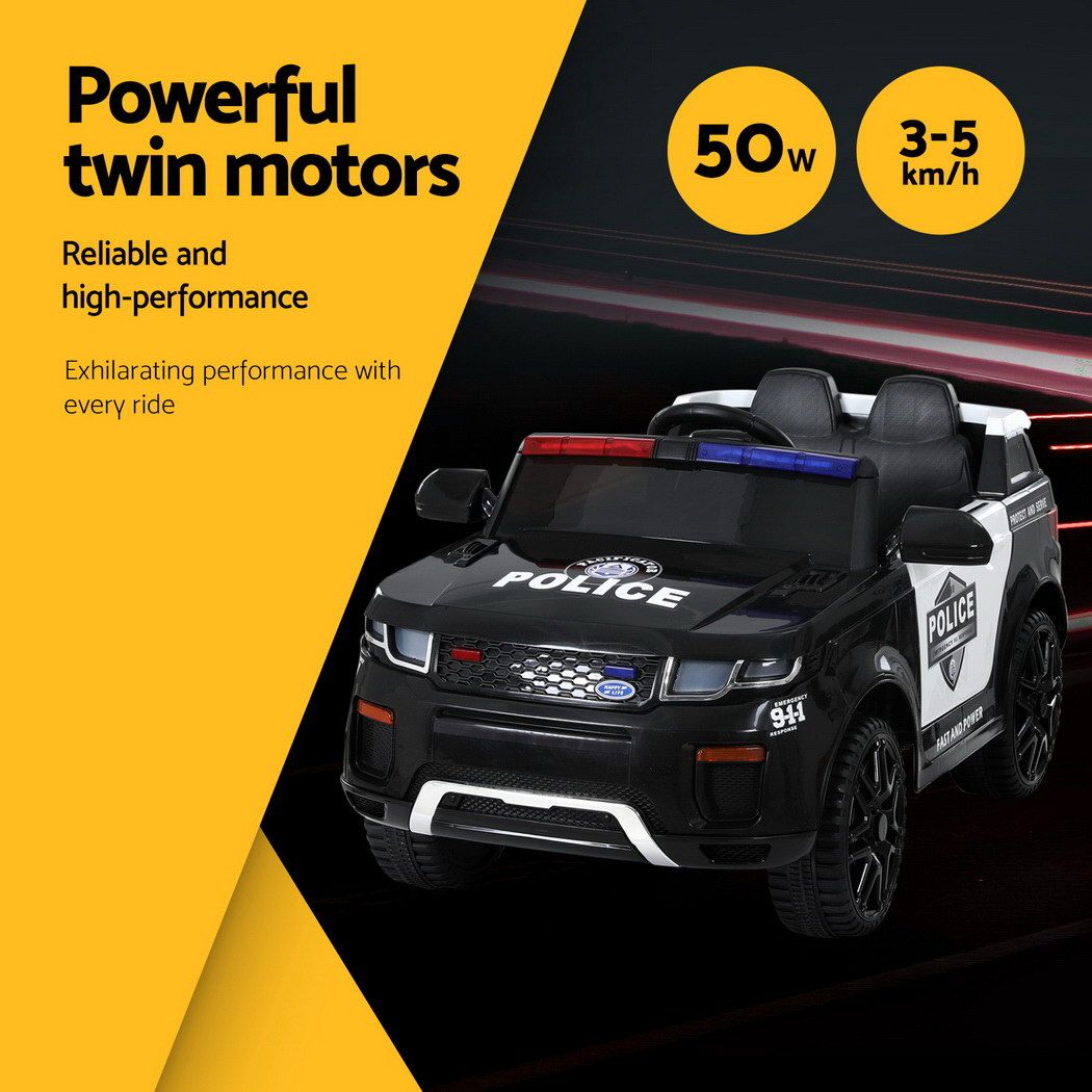 Rigo Kids Electric Ride On Patrol Police Car Horn Music Remote Black-Ride on Toys - Cars-PEROZ Accessories