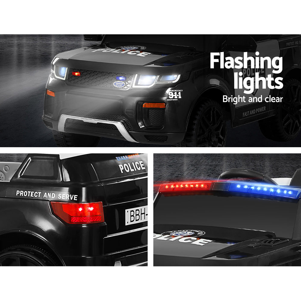 Electric Ride On Car Rigo Kids Patrol Police Ride On Cars Horn Music Remote Black-Ride on Toys - Cars-PEROZ Accessories